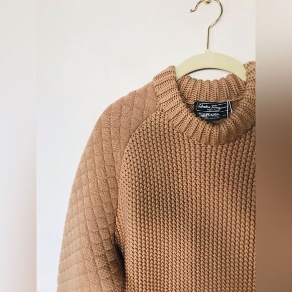 Salvatore Ferragamo | women’s chunky knit tan pullover sweater | size XL - Picture 6 of 6